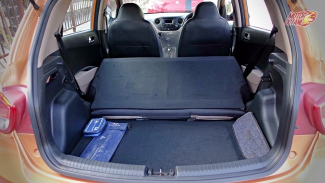 The boot of the Grand i10 with the rear seats folded down