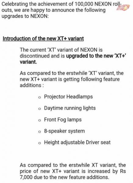 Nexon XT+ variant